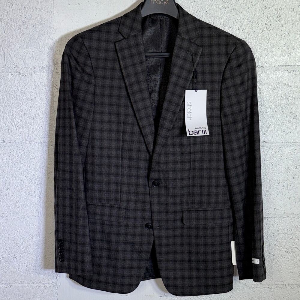 Bar III Men's Slim-Fit Suit Jacket Brown Check 36R $425